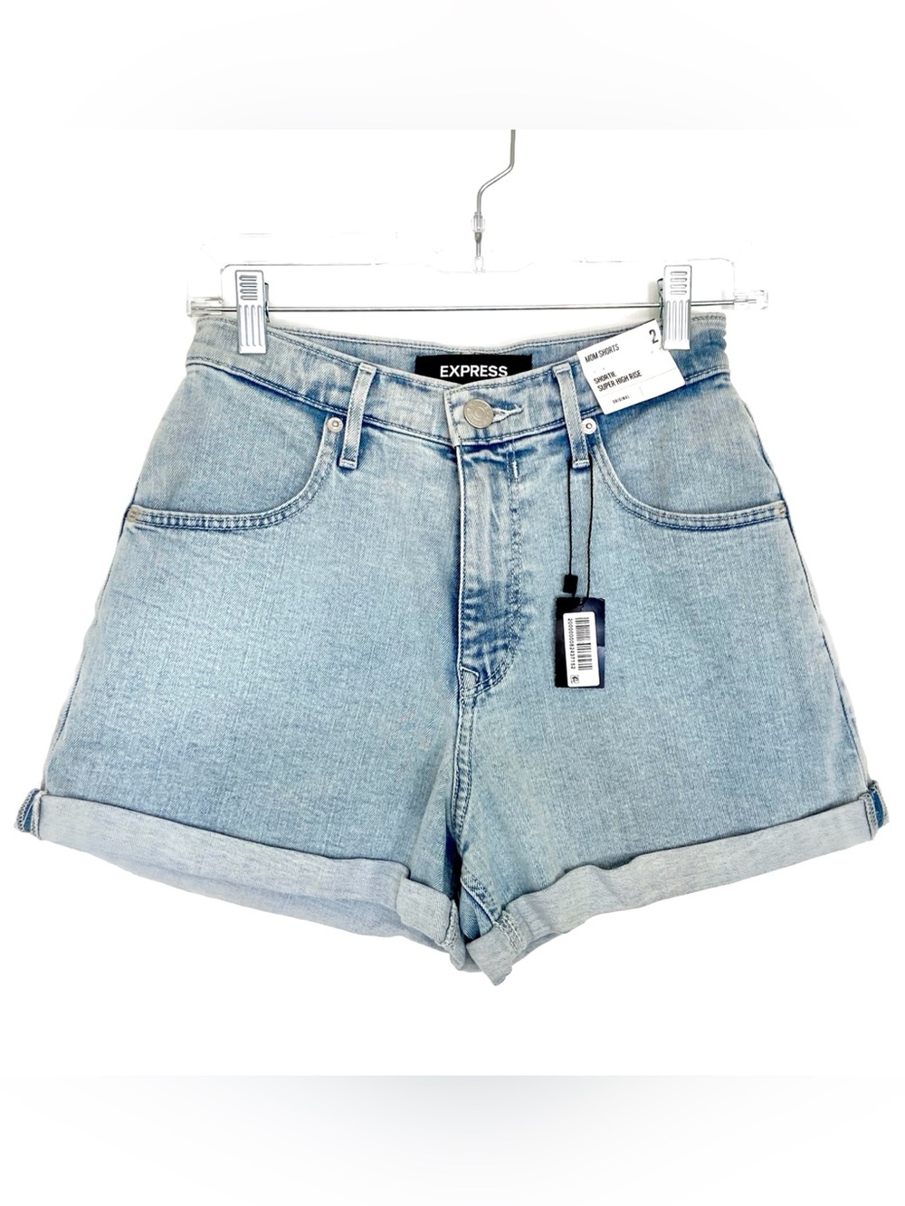 EXPRESS 80’s Style Mom Shorts Super High Rise Waist in Light Denim